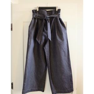 MASSIMO DUTTI Navy Cotton Culottes with Tie